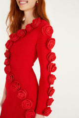 Red 3d Roses One-Shoulder Slim Mini Dress