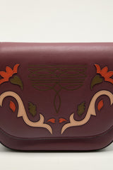 Burgundy Western Embroidered Leather Crossbody Bag