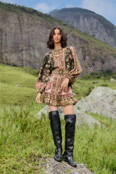 Green Flowering Garden Tree Mini Dress