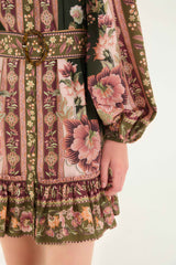 Green Flowering Garden Tree Mini Dress