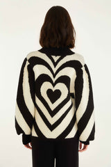 Black And White Heart Gradient Knit Sweater