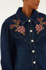 Denim Flower Embroidery Jacket
