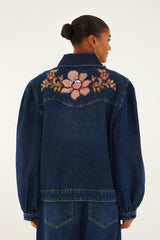 Denim Flower Embroidery Jacket