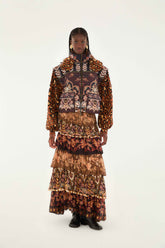 Mixed Scarves Ruffled Maxi Skirt