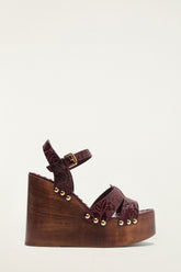 Brown Studded Embossed Wedge Sandal