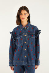 Denim Embroidered Flowers Shirt