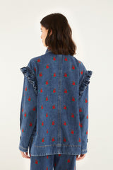 Denim Embroidered Flowers Shirt