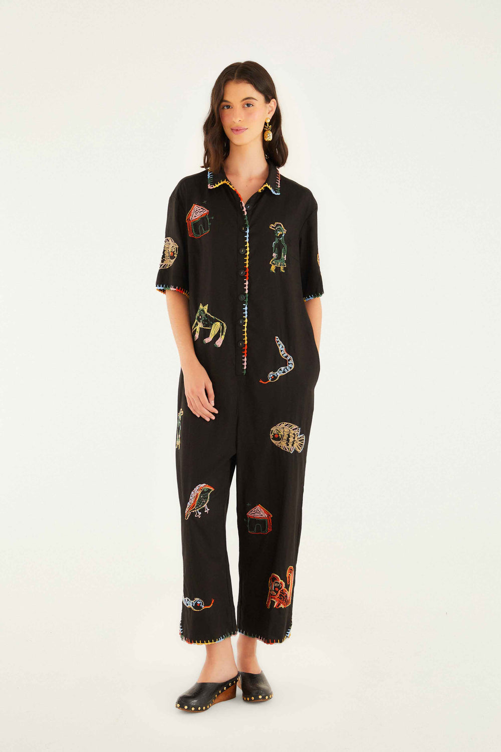 Ana Leovy Farm Rio Figures Short Sleeve Lenzing™ Ecovero™ Euroflax™ Maxi Jumpsuit