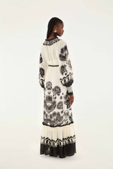 Cream Floral Arabesque Rope Belt Maxi Dress