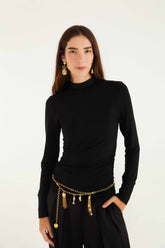 Black Jersey Long Sleeve Blouse