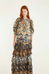 Mixed Scarves Ruffled Maxi Skirt