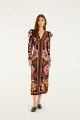 Black Chenille Flowers Lenzing� Ecovero� Viscose Midi Dress