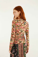 Pink Ikat Tiny Flowers Jersey Blouse