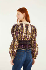 Sand Embroidered Tapestry Long Sleeve Blouse