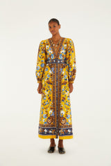 Yellow Flowering Garden Tree Organic Cotton Maxi Dress