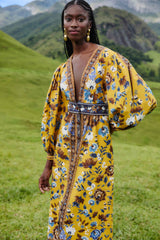 Yellow Flowering Garden Tree Organic Cotton Maxi Dress