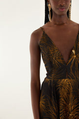 Black Fireworks Sleeveless Open Back Maxi Dress