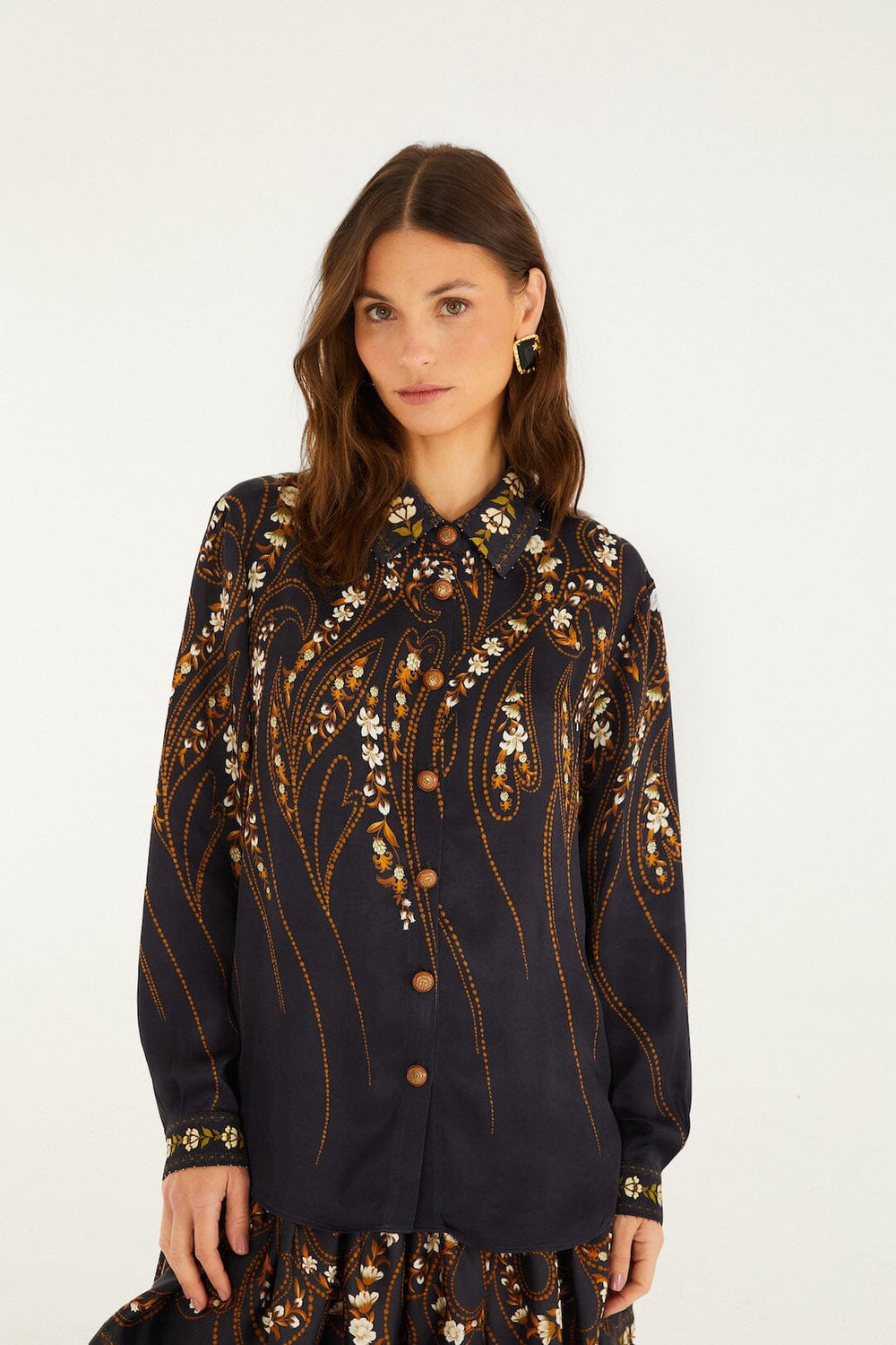 Black Garden Printed Buttons Lenzing™ Ecovero™ Viscose Shirt