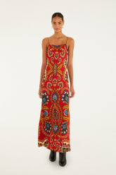 Red Folk Tapestry Lenzing� Ecovero� Viscose Slip Maxi Dress
