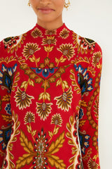 Red Folk Tapestry Lenzing� Ecovero� Viscose Slip Maxi Dress