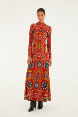 Red Folk Tapestry Lenzing� Ecovero� Viscose Slip Maxi Dress