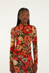 Black Flowershop Ruched Waist Jersey Blouse