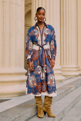 Blue Arabesque Scarf Lenzing™ Ecovero™ Viscose Midi Dress