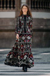 Black Rococo Flowers Ruffled Maxi Dress