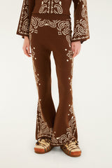Brown Bohemian Paisley Flare Knit Pants