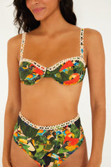 Green Bird Leaves Underwire Bikini Top