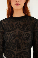 Black Embroidered Long Sleeve Blouse