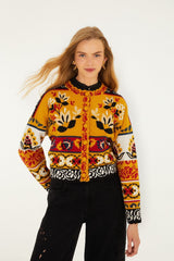 Multicolor Folk Stitched Knit Cardigan