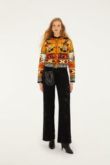 Multicolor Folk Stitched Knit Cardigan