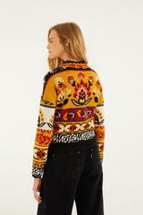Multicolor Folk Stitched Knit Cardigan