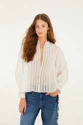 Off-White Long Sleeve Buttoned Lace Blouse