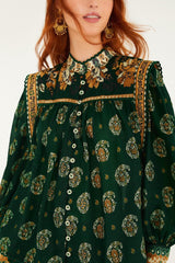 Green Tayla Lace Buttoned Puff Sleeve Blouse