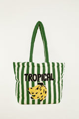Green Tropical Banana Embroidered Tote Bag