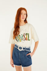 Denim Crochet Embroidery Belted Shorts