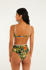 Green Bird Leaves High Waist Bikini Bottom