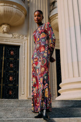 Multicolor Artsy Surreal Land Long Sleeve Maxi Dress
