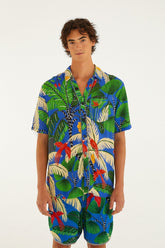 Blue Tropical Island Drawstring Lenzing™ Ecovero™ Viscose Shorts