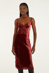 Burgundy Cut-Out Flowers Sleeveless Midi Dress