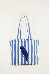 Blue Stripped Macaw Embroidered Tote Bag