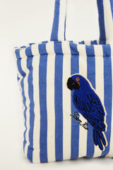 Blue Stripped Macaw Embroidered Tote Bag