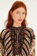 Sand Majestic Garden Lace Long Sleeve Mini Dress