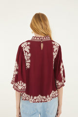 Bicolor Palm Tree Embroidery Blouse