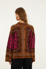 Brown Leopard Scarf Polo Knit Sweater