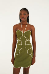 Green Wavy Trim Halter Neck Lenzing™ Ecovero™ Euroflax™ Mini Dress