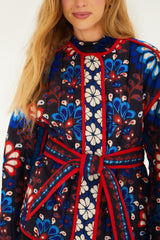 Black Latina Scarf Belted Crop Jacket