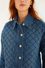 Denim Buttoned Quilted Bomber Jacket